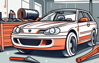 A car with visible hail damage on its roof and hood