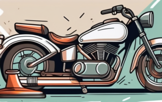 A dented motorcycle tank with tools like a hammer and pliers nearby
