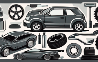 Various car parts like an engine