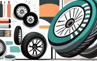 Various car tires being creatively painted with different designs and patterns