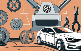 A volkswagen car with an open hood