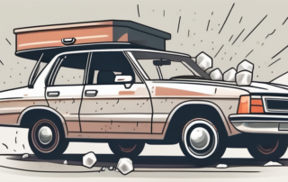 A car with visible hail damage on its roof and hood