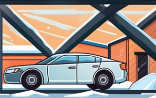 A car parked in a garage with a battery charger attached to the car battery