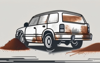 A car with visible rust spots and various tools like a wire brush