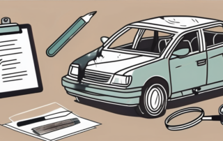 A damaged car with visible repair tools nearby