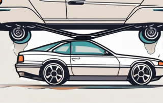 A car elevated on a jack with a spray can of underbody protection next to it