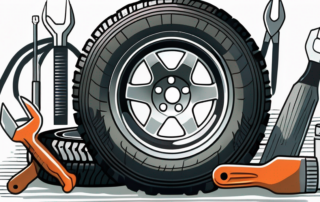 A car tire with visible deformities to represent höhenschlag (tire out of round)