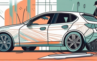 A car with deep scratches being repaired using a paint pen