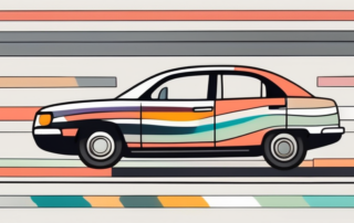 A car with various colorful decorative stripes