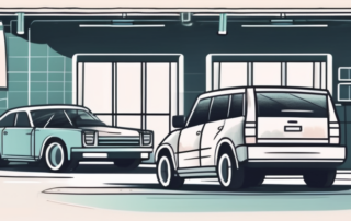 A car in a garage with diagnostic tools and equipment around it