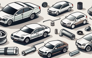 Various types of car parts like wheels