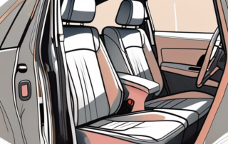 A car interior with heavily stained seats