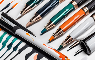 Various top-quality paint pens lying next to a car