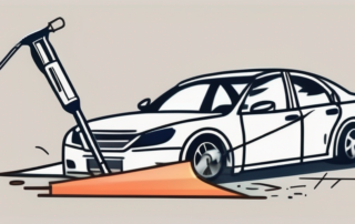 A broken car bumper with visible cracks and tools like a heat gun