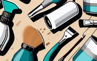 A spray paint can in the process of painting a wooden surface