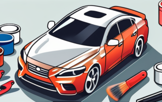 A spray paint can aimed at a car with a vibrant color