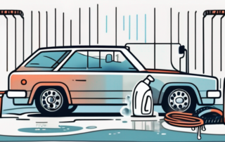 Various car washing tools like a bucket