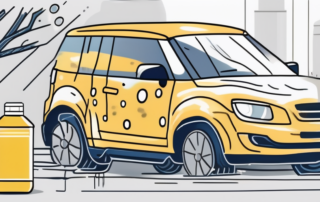 A car with spots of tree sap on the surface