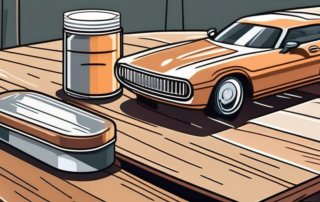 Various car wax products neatly arranged in a row on a polished wooden table