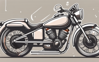 A motorcycle with its wheels prominently displayed