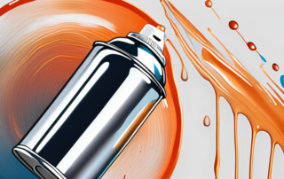A spray paint can next to a shiny