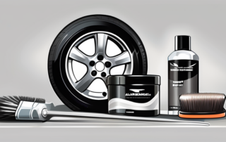 Various tools and products used for the care and maintenance of aluminum wheel paint