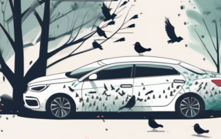 A car with visible paint damage from bird droppings