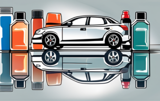 Various car care products on a shiny car's surface