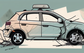 A damaged car with a magnifying glass hovering over it