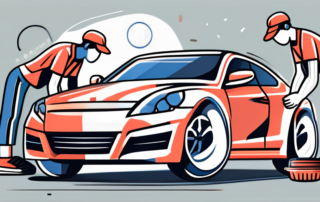 A variety of car rims being cleaned with different tools such as brushes