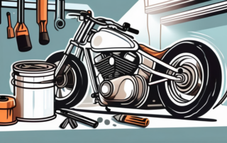 A motorcycle engine being painted with a spray can