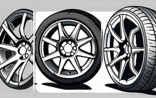 A damaged aluminum car wheel before repair and a fully restored one after repair