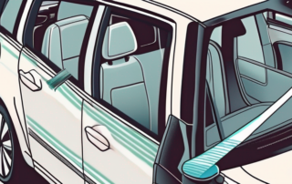 A vw touran with a detached side mirror and a set of tools nearby