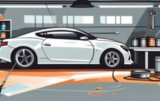 A car in a professional garage setting