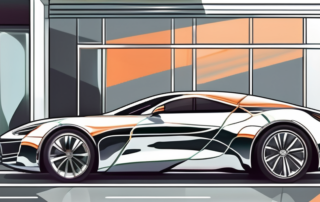 A car with shiny chromleisten (chrome trim) being wrapped in protective foil