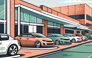 A variety of cars lined up at different types of car wash locations such as a self-service car wash station