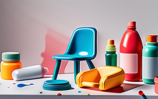Various plastic objects such as a chair