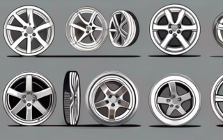 Various types of car rims displayed in a row