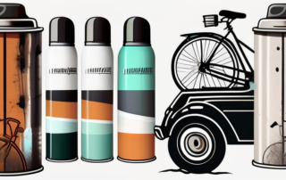 Several spray cans with different colors and designs