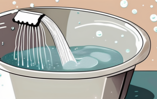 A dry towel being submerged in a basin filled with soapy water