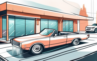 A sleek convertible car emerging sparkling clean from a modern car wash facility