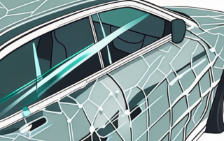 A car windshield with visible stone chips and a repair kit next to it