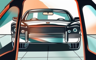 A car windshield with a polishing tool and a bottle of polish placed next to it