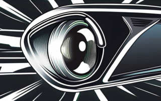 A xenon car headlight flickering in a dark environment