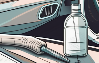 A car interior focusing on a plastic dashboard with visible scratches