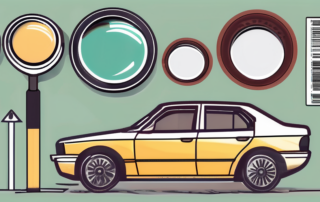 A german car registration document (fahrzeugschein) with a magnifying glass focusing on the section indicating the car's color code (farbcode)