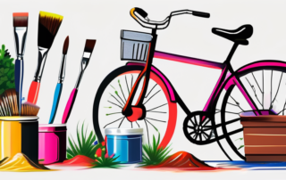 Various metallic objects like a bicycle