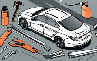 A car with its trims being covered in foil