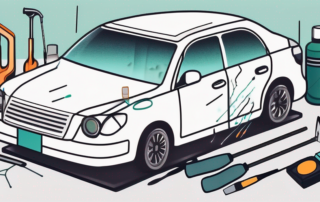 A car windshield with a small chip or crack