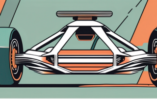 A car with an exposed view of its suspension system